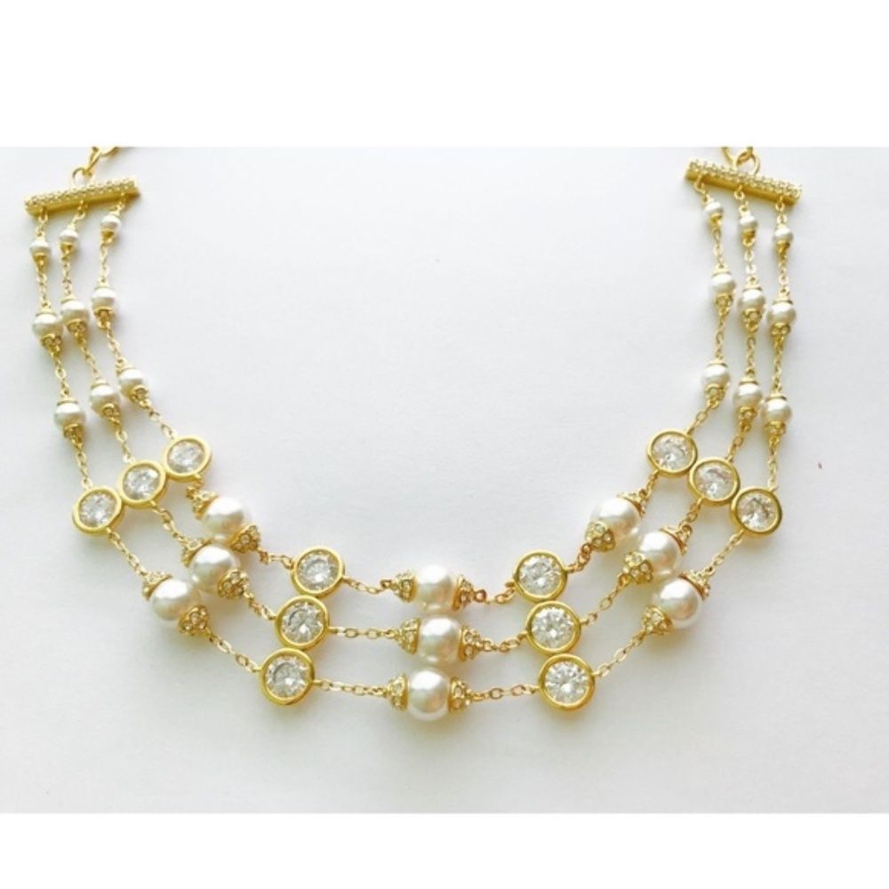 NADRI 18k Yellow Gold Plate Glass Pearl Choker Necklace